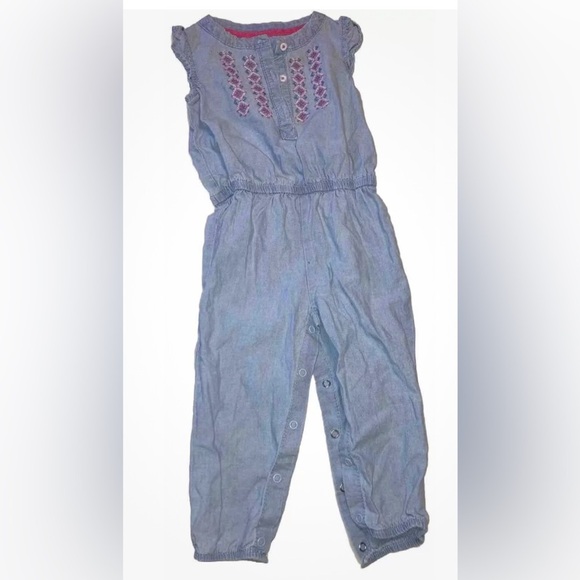 Carter's Other - Baby Girl CARTER’S blue Chambray Sleeveless One Piece Jumpsuit Sz 18m Euc Pink
